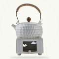 White Chinese Ceramic Teapot with Braided Rope Handle