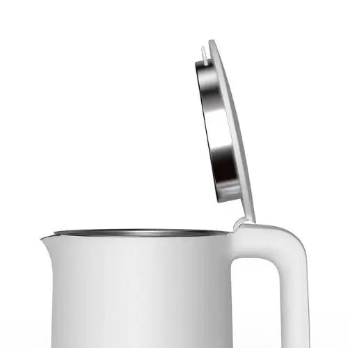 White electric kettle lid open showing interior