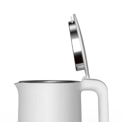 White electric kettle lid open showing interior