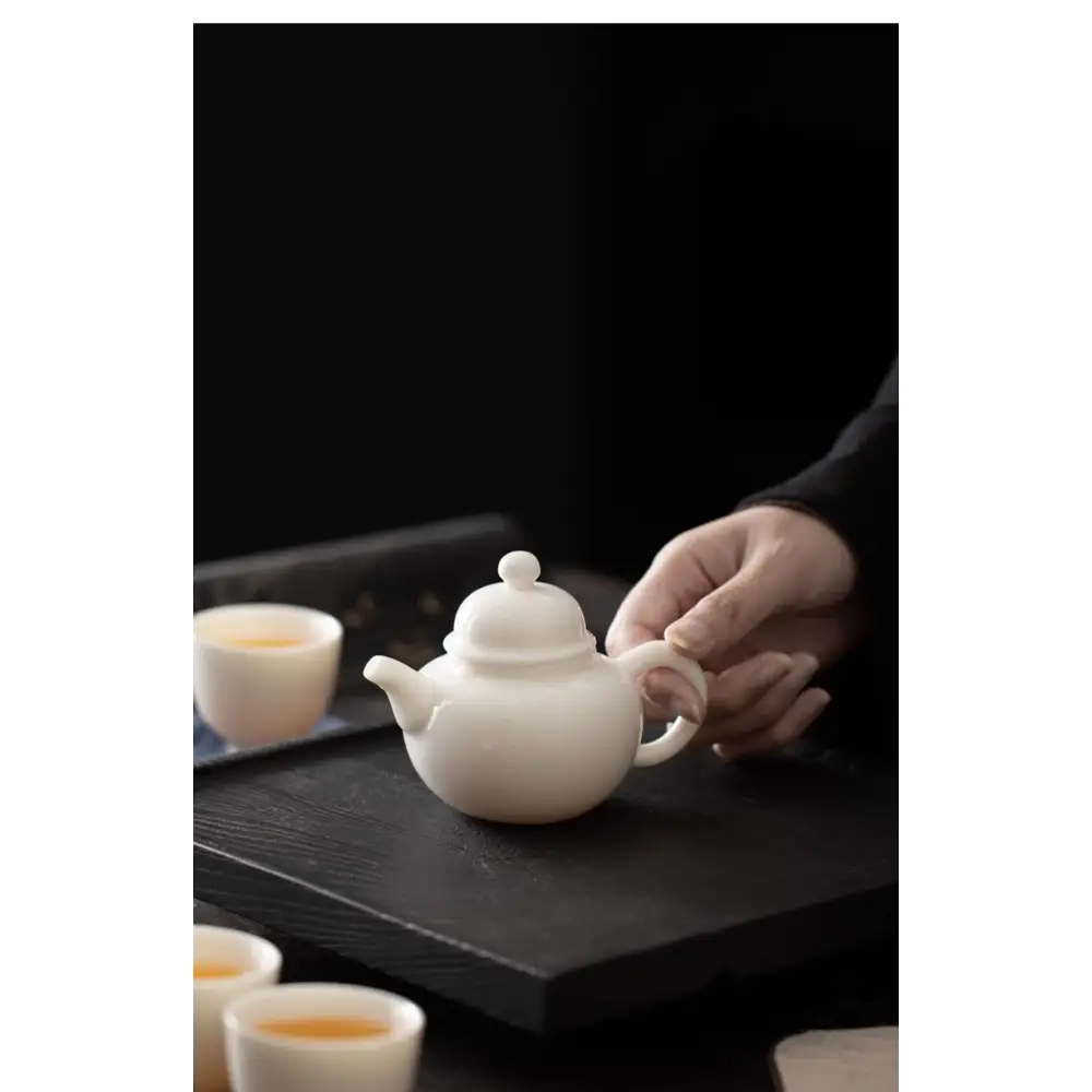 Elegant white porcelain teapot side view