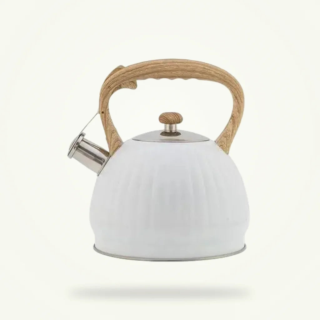 White Shell Whistling Teapot 3.5L - Vintage Stovetop Kettle, product photo on a plain background