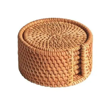 Natural rattan coasters under a teacup