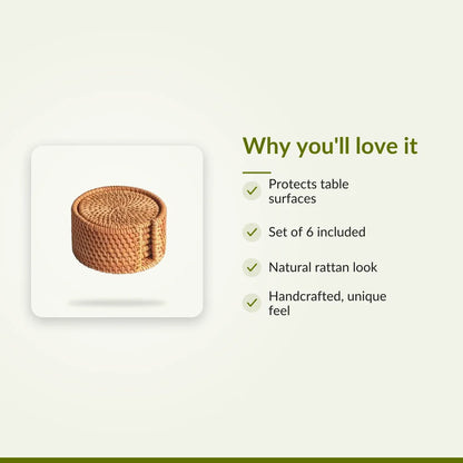 Wicker Coaster Set for Tea Cups, 6 Natural Rattan Saucers : Why you'll love it