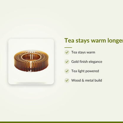 Wood and Metal Teapot Warmer with Gold Finish : Tea stays warm longer