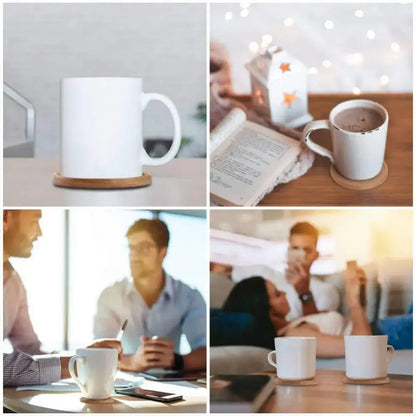 Wooden coasters on a wooden table setting