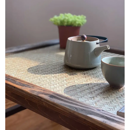 Wooden tea tray with teapot and cups