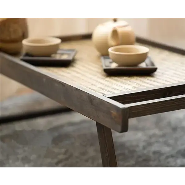 Wooden tea tray in living room setting