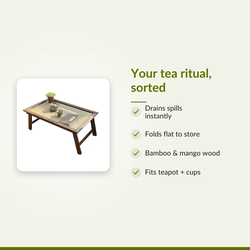 Wooden Folding Tea Tray - Portable Bamboo & Mango Wood Serving Tray : Your tea ritual, sorted