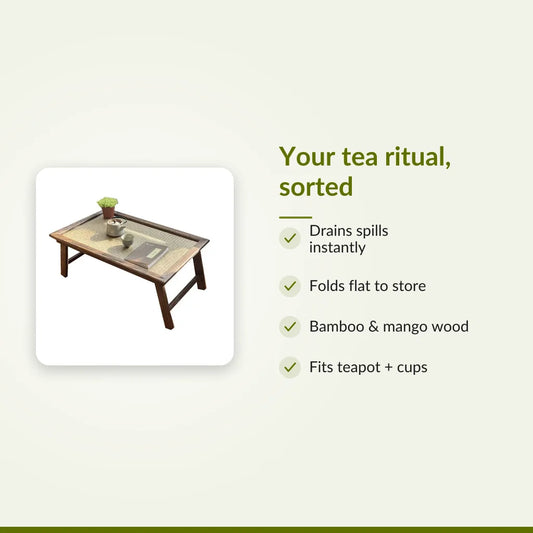Wooden Folding Tea Tray - Portable Bamboo & Mango Wood Serving Tray : Your tea ritual, sorted