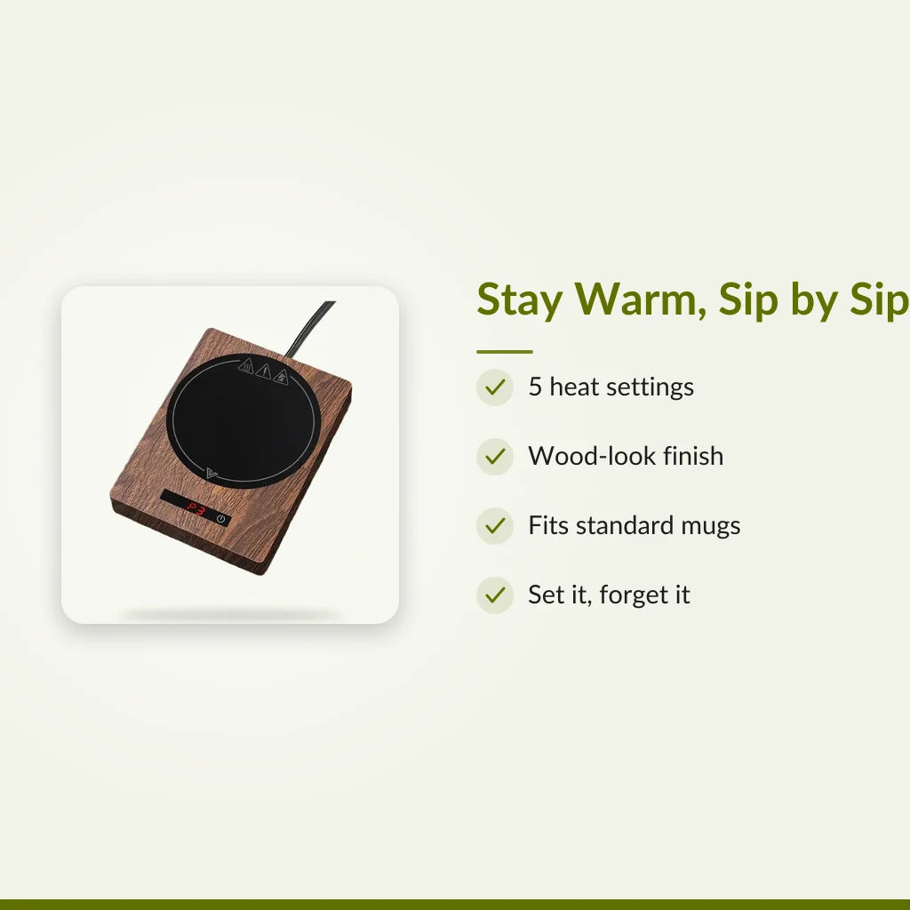 Wooden Mug Warmer for Tea and Coffee with 5 Temperature Settings : Stay Warm, Sip by Sip