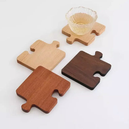 Wooden puzzle coasters for tea cups, natural walnut