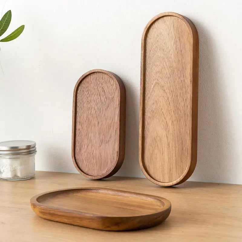 Wooden tea tray on kitchen counter