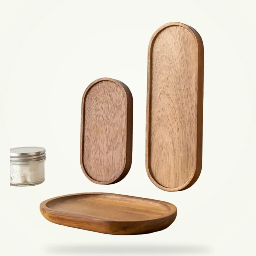 Wooden Tea Tray for Serving and Storage, product photo on a plain background