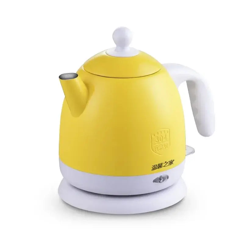 Interior view of yellow electric kettle 1L showing food-safe stainless steel lining