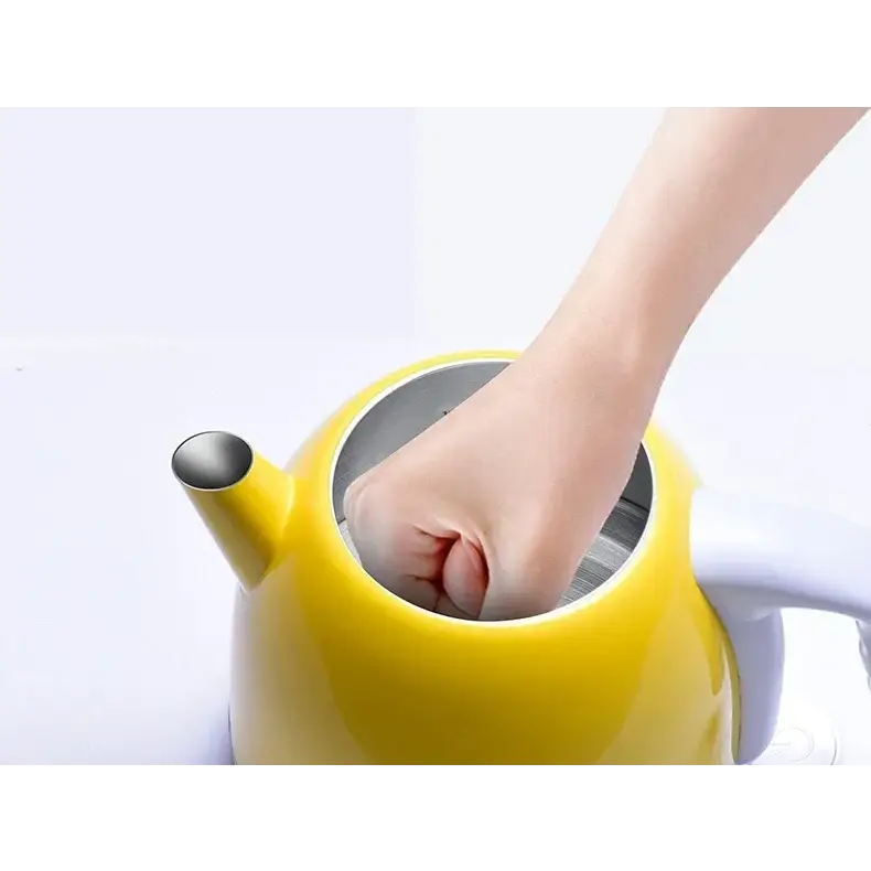 Yellow electric kettle 1L styled in a bright modern kitchen setting