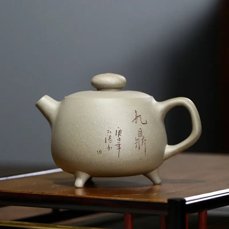 Green lv ni Yixing clay teapot 200ml, front view showing matte texture