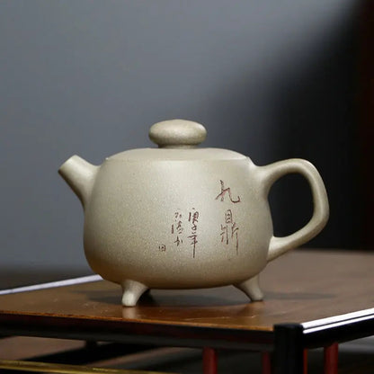 Green lv ni Yixing clay teapot 200ml, front view showing matte texture