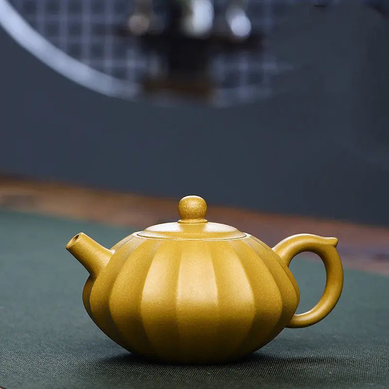 Authentic Yixing Zisha teapot 230ml in Duanni yellow clay, unglazed surface detail