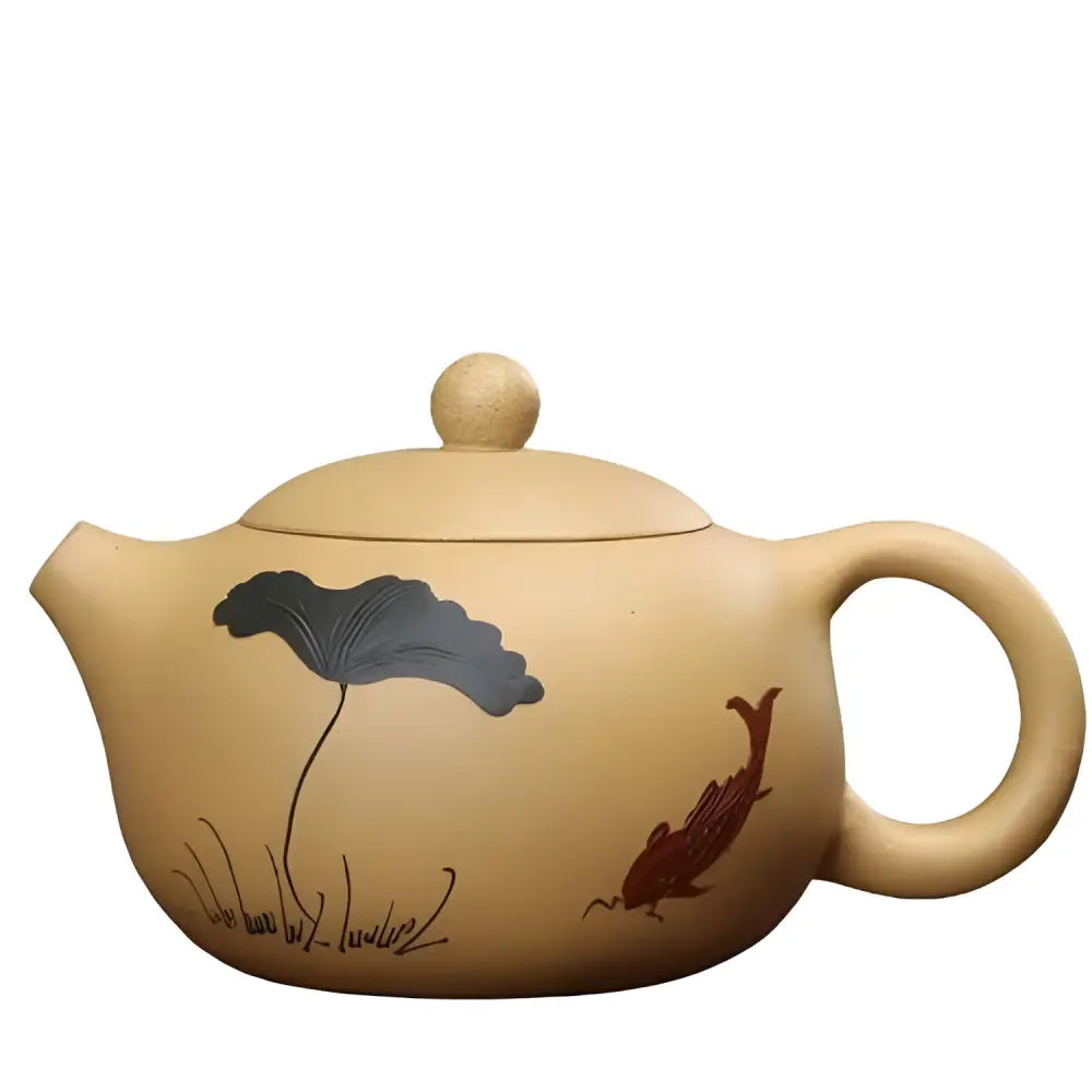 Yixing clay teapot stamped style beige zisha close-up