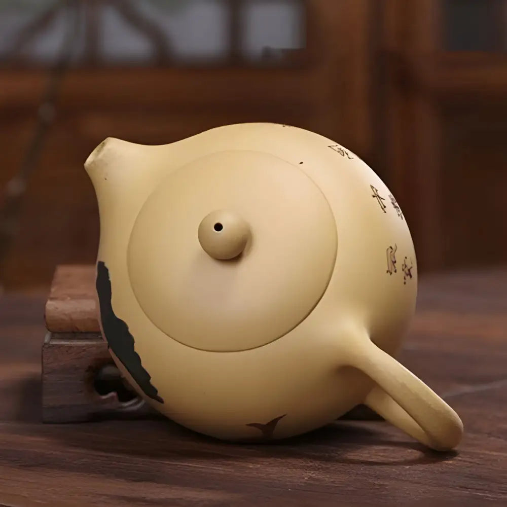 Top-down view of Yixing clay teapot lid and opening