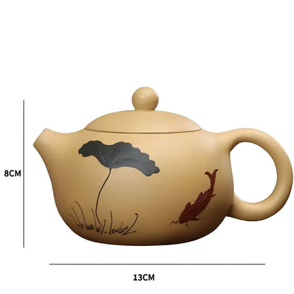 Yixing clay teapot shown with size reference next to hand