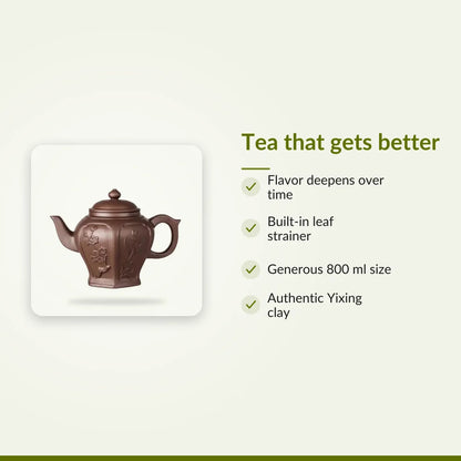 Yixing Clay Teapot with Ancestral Flower Design, 800 ml : Tea that gets better