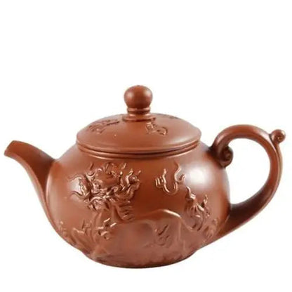 Yixing clay teapot with dragon in original red color