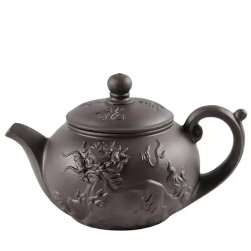 Yixing clay teapot with dragon in brown color