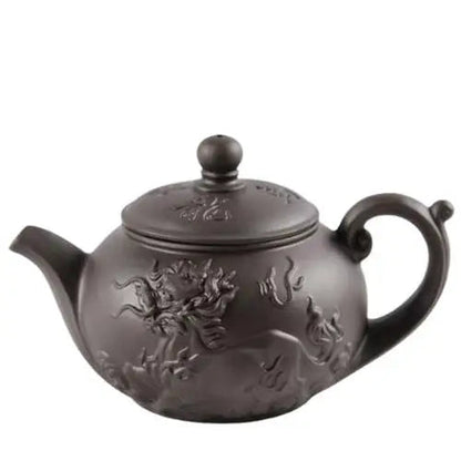 Yixing clay teapot with dragon in brown color