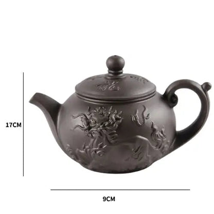 Yixing clay teapot with dragon, top view