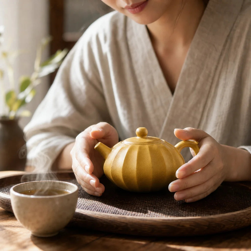 Yixing Zisha Purple Clay Teapot 230ml en situation