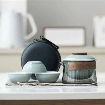 Light blue Zen tea set with teapot and cups